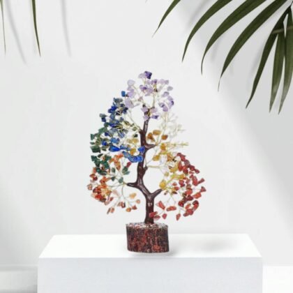 Seven Chakra gemstone tree with 300 multi-colored beads on a golden wire trunk.