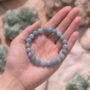 Natural Aquamarine beaded bracelet featuring translucent sea-foam blue gemstone beads lakshya gems
