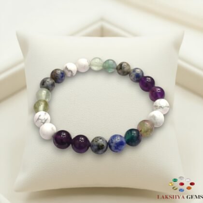 Education bracelet featuring purple Amethyst, green and purple Multi-Fluorite, blue Sodalite, and white marble Howlite beads -Lakshya Gems