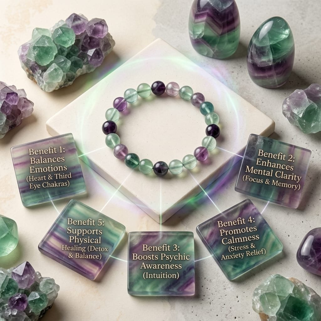 Natural Multi-Fluorite beaded bracelet featuring translucent purple, green, and clear gemstone beads from lakshya gems