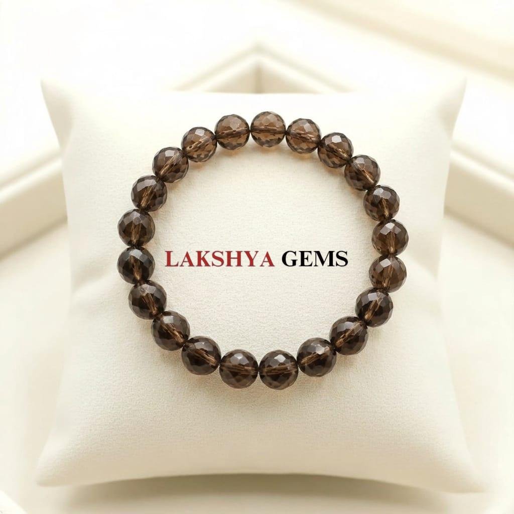 Natural Smoky Quartz beaded bracelet featuring translucent tea-colored gemstone beads with a high-polish finish from lakshya gems