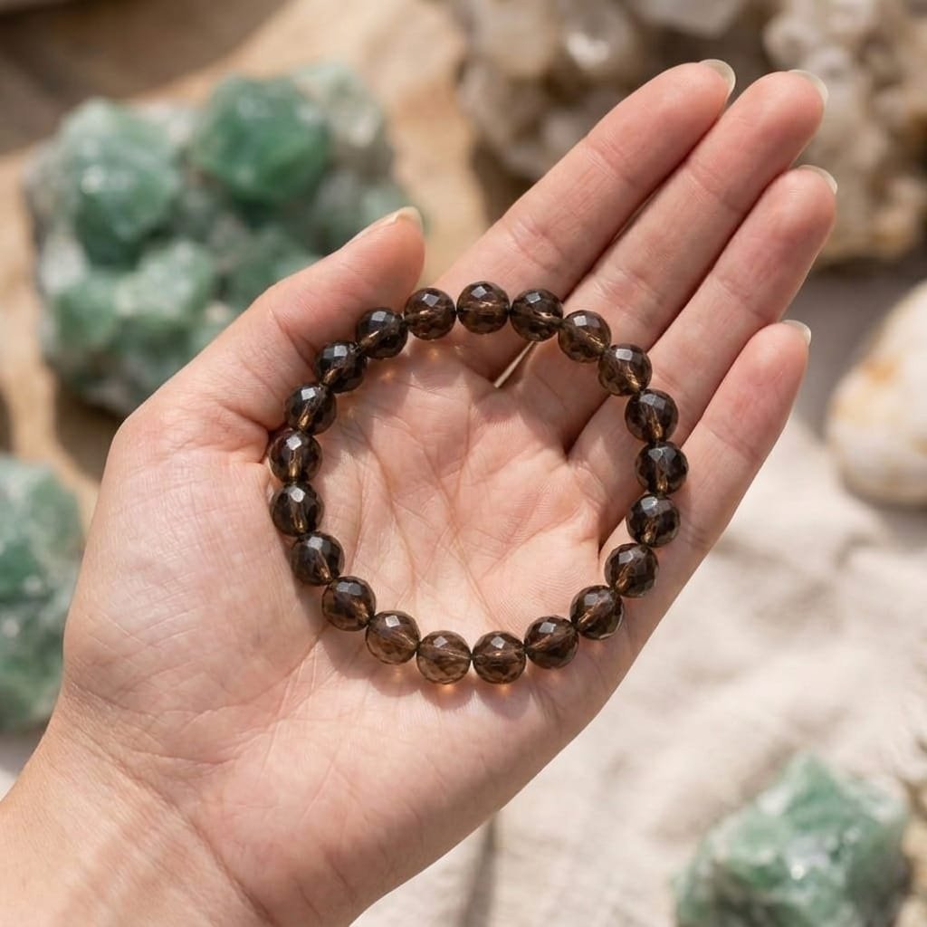 Natural Smoky Quartz beaded bracelet featuring translucent tea-colored gemstone beads with a high-polish finish from lakshya gems