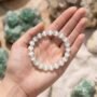 Natural Selenite beaded bracelet with a pearly white translucent luster for energy cleansing from lakshya Gems