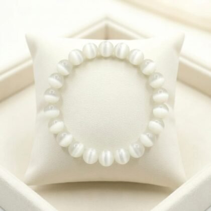 Natural Selenite beaded bracelet with a pearly white translucent luster for energy cleansing from lakshya gems