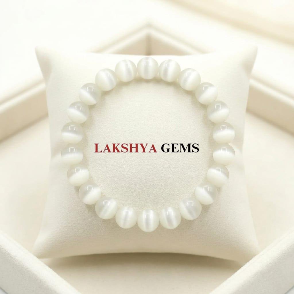 Natural Selenite beaded bracelet with a pearly white translucent luster for energy cleansing from lakshya gems