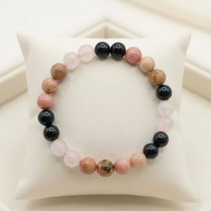 Handcrafted Love and Relationship Bracelet featuring natural Rose Quartz and pink-black Rhodonite beads from lakshya gems