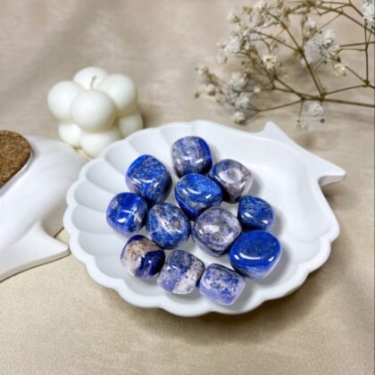 Deep blue Lapis Lazuli tumble stones with natural gold Pyrite flecks for wisdom and truth.