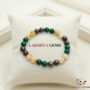 Premium Money Magnet bracelet featuring pale-gold natural non-heated Citrine, green banded Malachite, and metallic Pyrite beads - lakshya gems