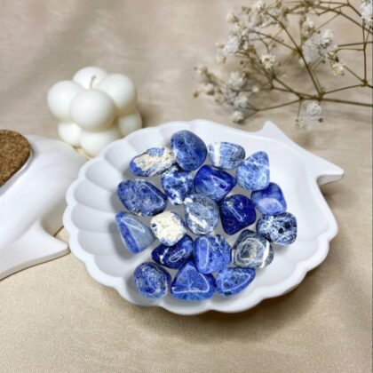 Royal blue Sodalite tumble stones with white calcite marbling for logic and clarity.