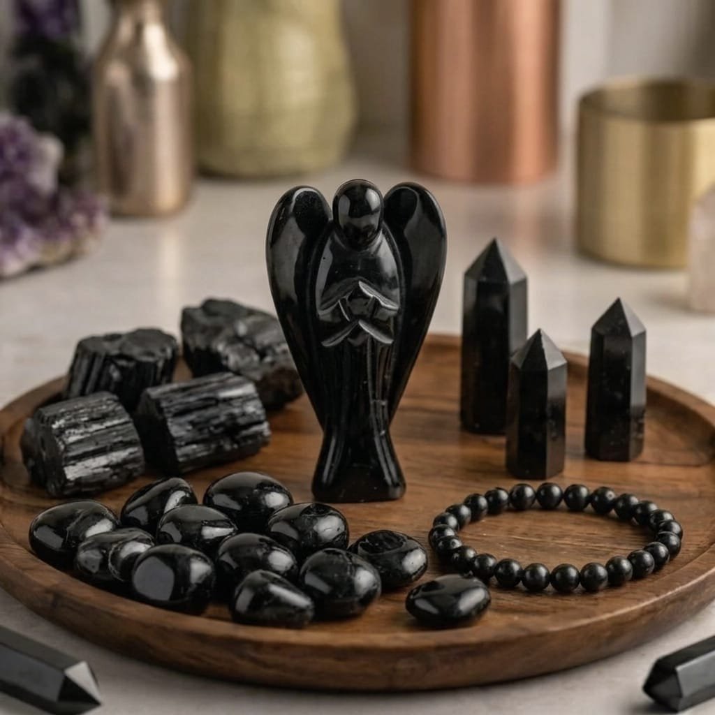 black tourmaline crystal angel front view Lakshya Gems protection stone