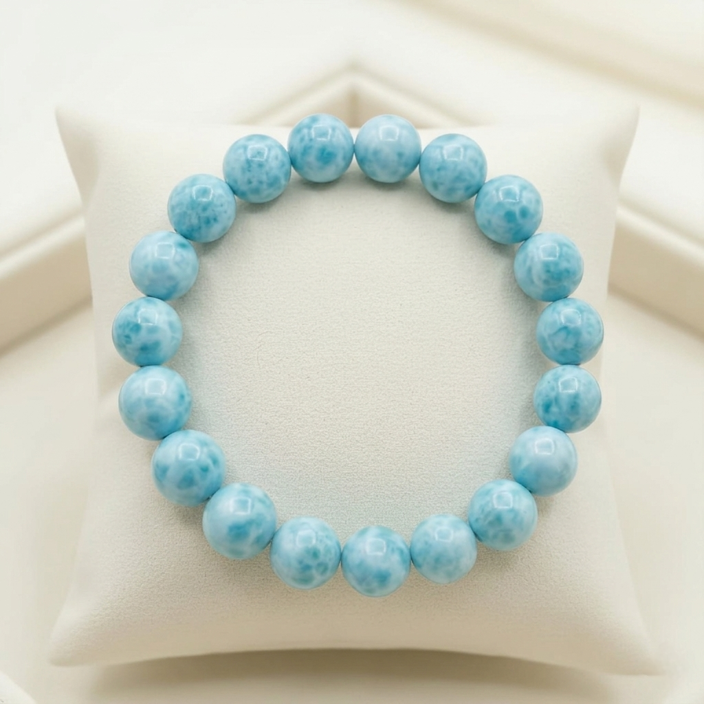 Authentic Larimar bracelet with natural blue larimar beads for throat chakra healing and stress relief from Lakshya Gems