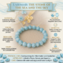 Rare natural Larimar beaded bracelet featuring soft sky-blue colors and white volcanic marbling lakshya gems
