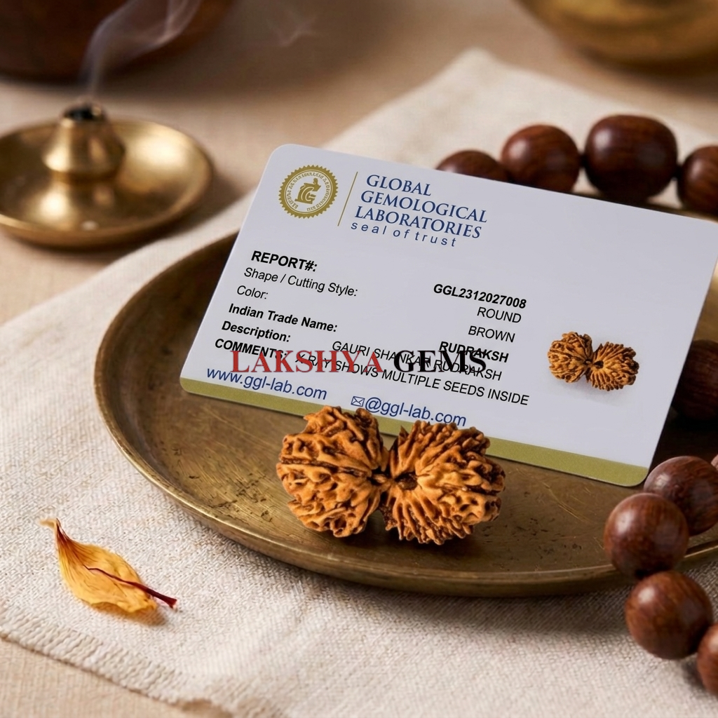 Large authentic Gauri Shankar Nepali Rudraksha showing two naturally joined seeds with deep, clear mukhi lines from lakshya gems mumbai
