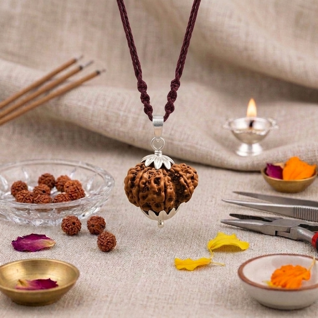 Authentic Garbh Gauri Rudraksha bead showing two naturally joined seeds with one part smaller than the other from lakshya gems mumbai