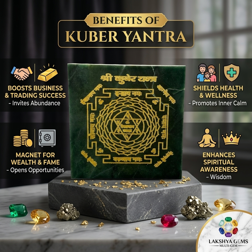 lakshya gems Authentic Green Jade Kuber Yantra plate for wealth and spirituality, hand-etched with gold filling.