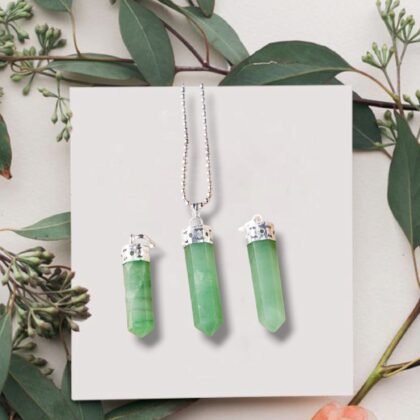 lakshya gems Natural Green Aventurine pencil pendant with a rich green shimmer and silver-toned bail.