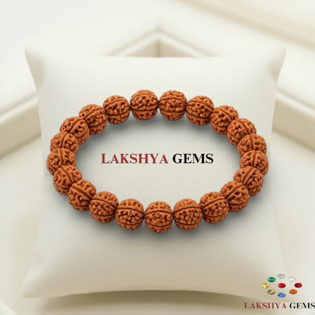 lakshya gems Authentic 5 Mukhi Rudraksha bracelet with natural brown indonaesian beads on a durable stretch cord.