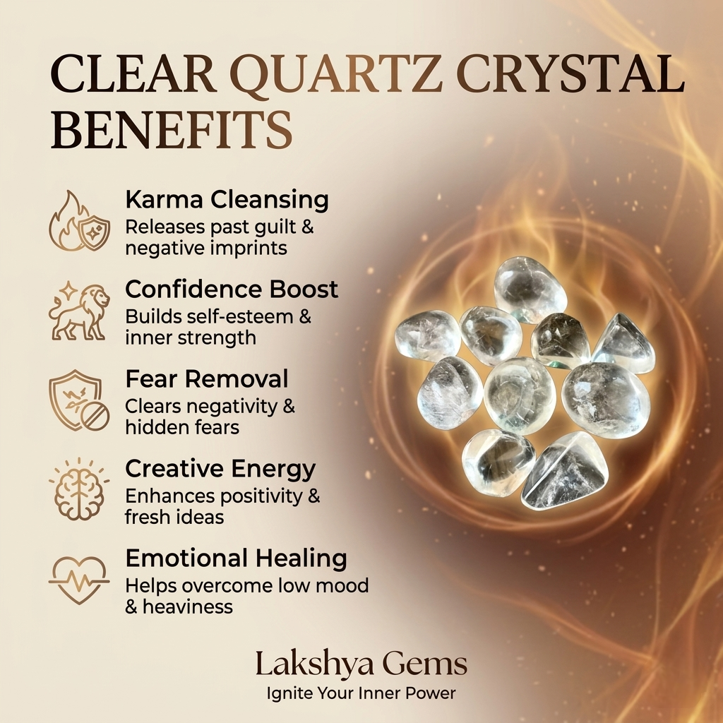 A collection of polished Clear Quartz crystal tumbles featuring high transparency and brilliant light reflection.