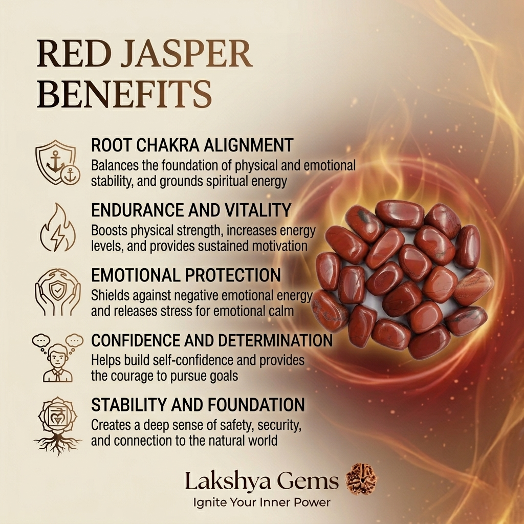 A collection of polished Red Jasper crystal tumbles showing a deep, opaque brick-red color and smooth surface.