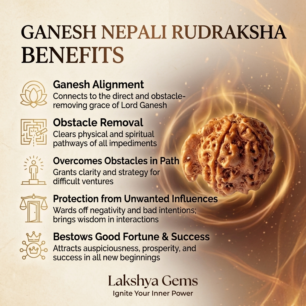 Authentic Ganesh Nepali Rudraksha showing the distinct natural trunk-like protrusion on a robust Himalayan seed From lakshya gems mumbai