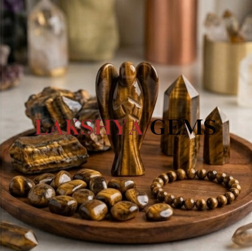 Tiger Eye Crystal Angel From Lakshya Gems Mumbai A hand-carved natural Tiger Eye crystal angel showing silky golden-brown bands and a polished finish.