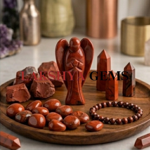 A hand-carved natural Red Jasper crystal angel featuring a deep terracotta red color and smooth polished finish.