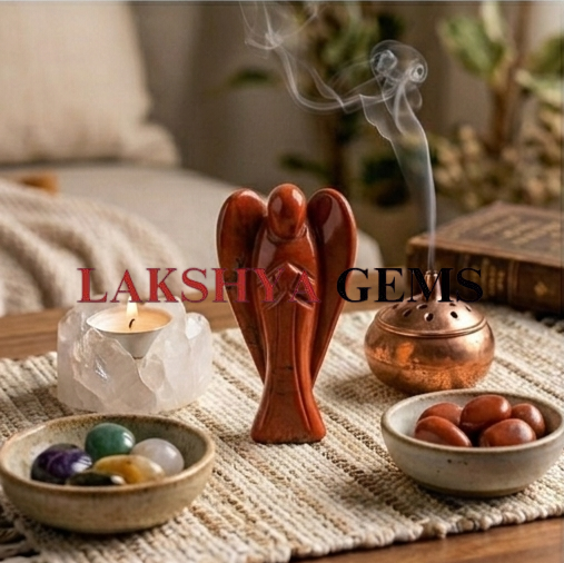 Red Jasper Crystal Angel from Lakshya Gems Mumbai A hand-carved natural Red Jasper crystal angel featuring a deep terracotta red color and smooth polished finish.