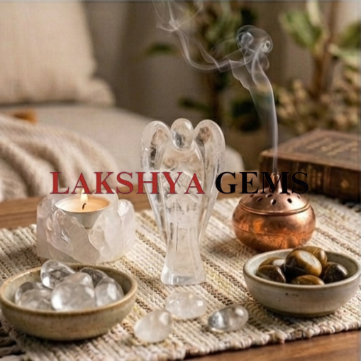 Clear Quartz crystal Angel from Lakshya Gems mumbai A hand-carved natural Clear Quartz crystal angel featuring high transparency and a brilliant polished finish.
