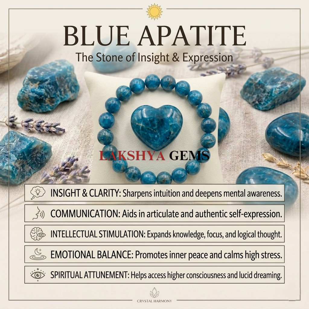 A natural Blue Apatite healing bracelet featuring round indigo-blue beads with a slight silky luster.