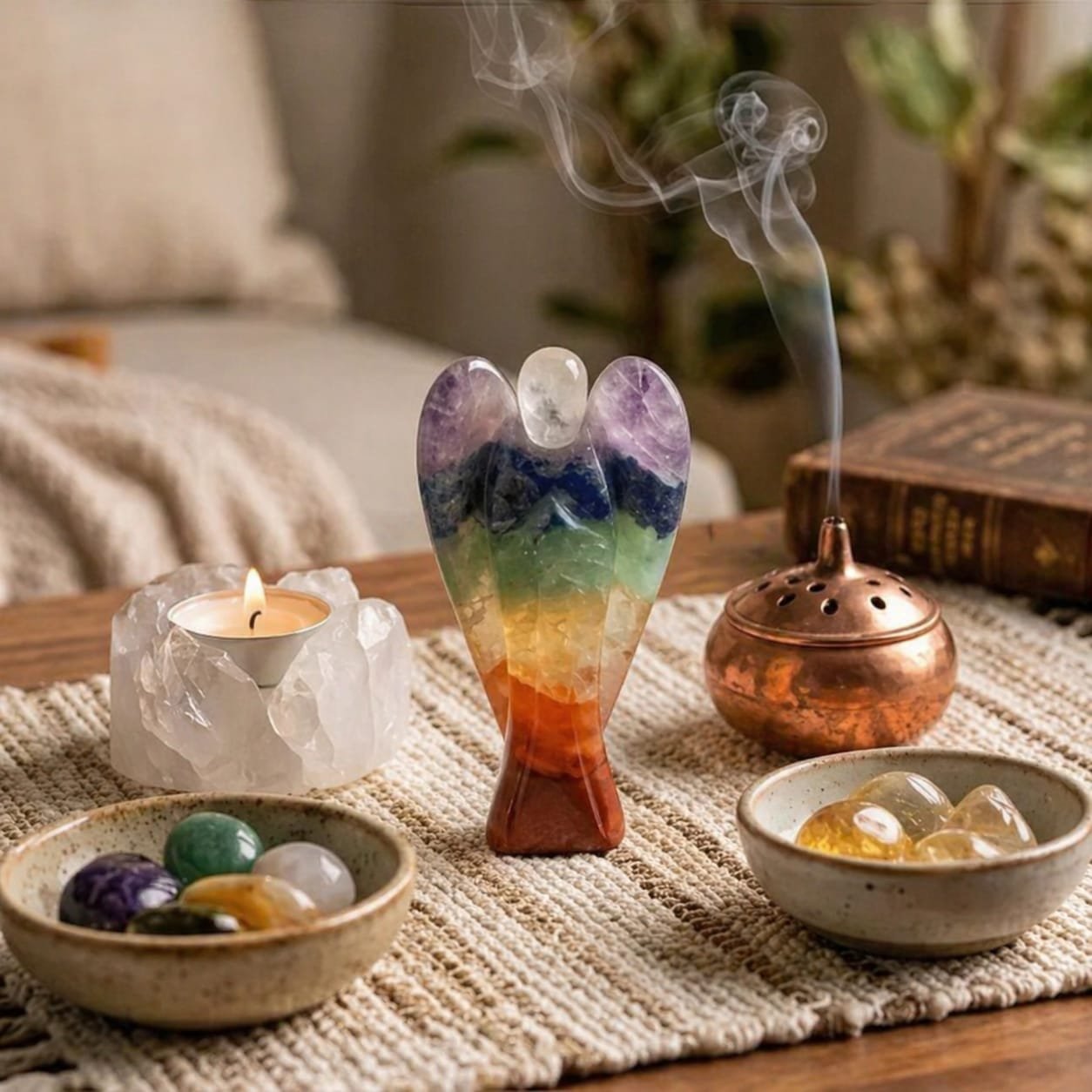 7 chakra crystal angel front view Lakshya Gems healing figurine