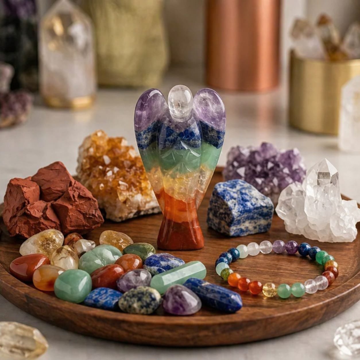 7 chakra crystal angel close up detailed carving Lakshya Gems