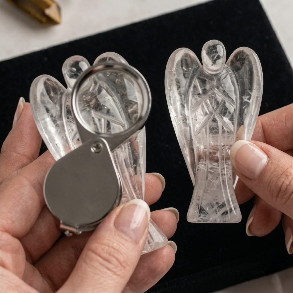 clear quartz angel close up detailed carving Lakshya Gems crystal
