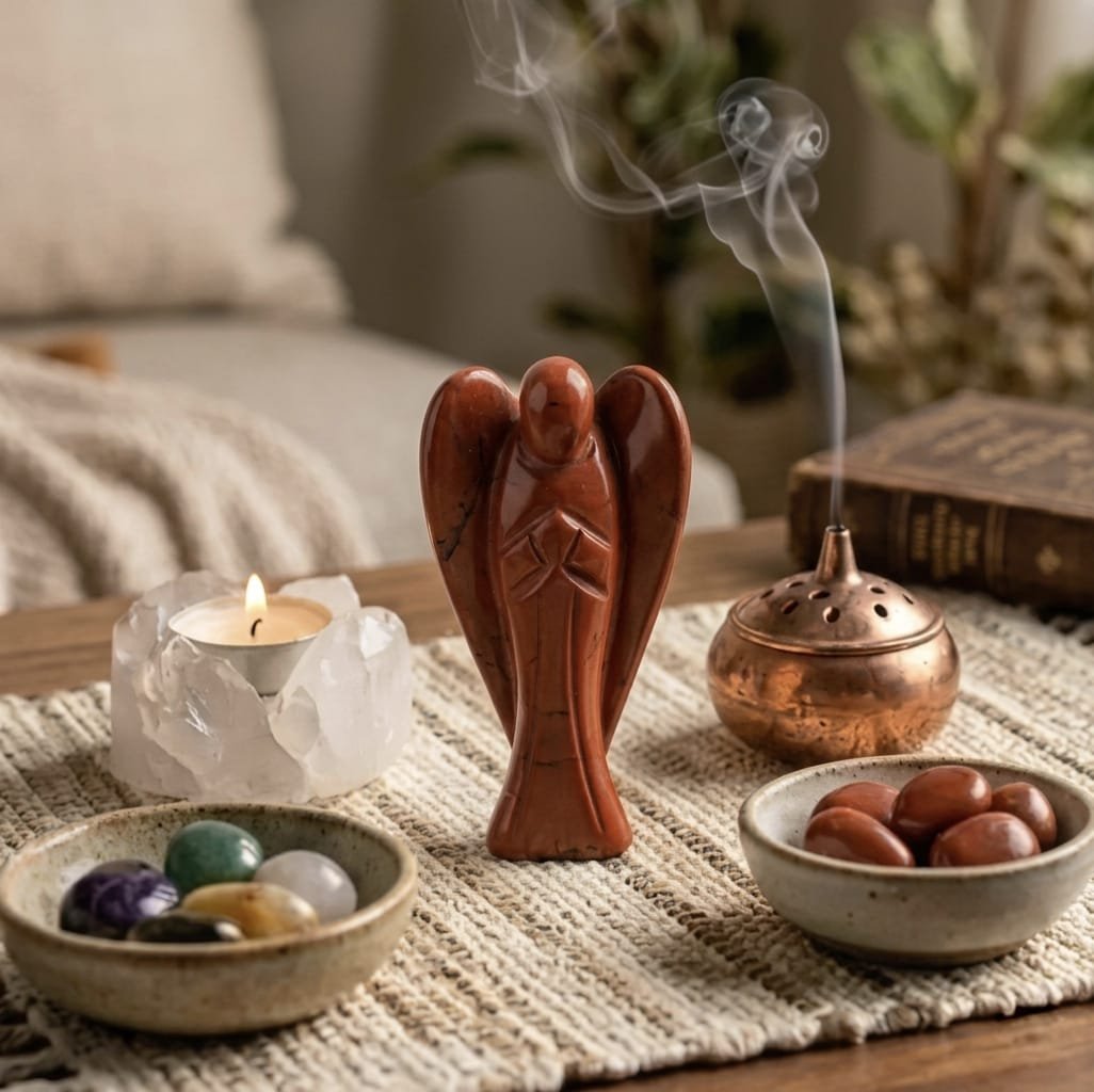 red jasper crystal angel front view Lakshya Gems grounding stone