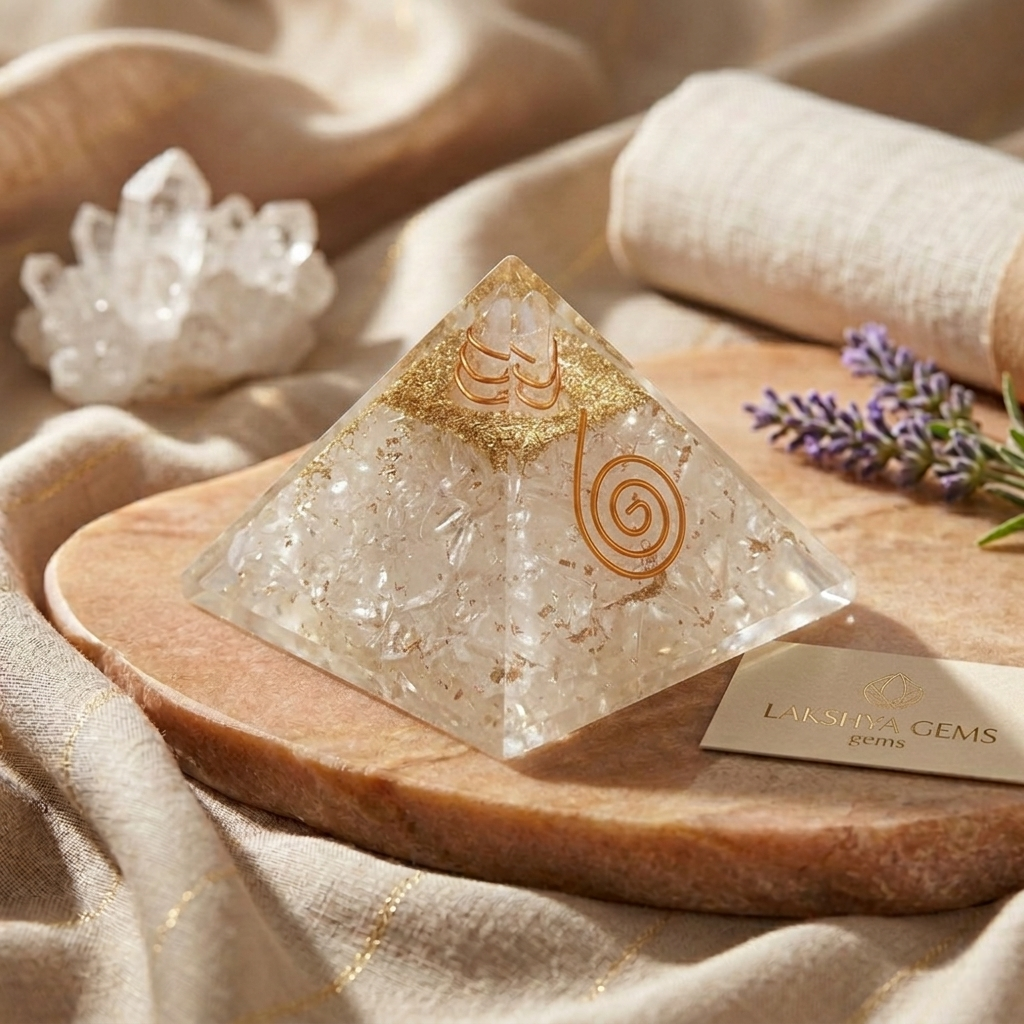An authentic Clear Quartz crystal pyramid for energy amplification and Vastu from Lakshya Gems